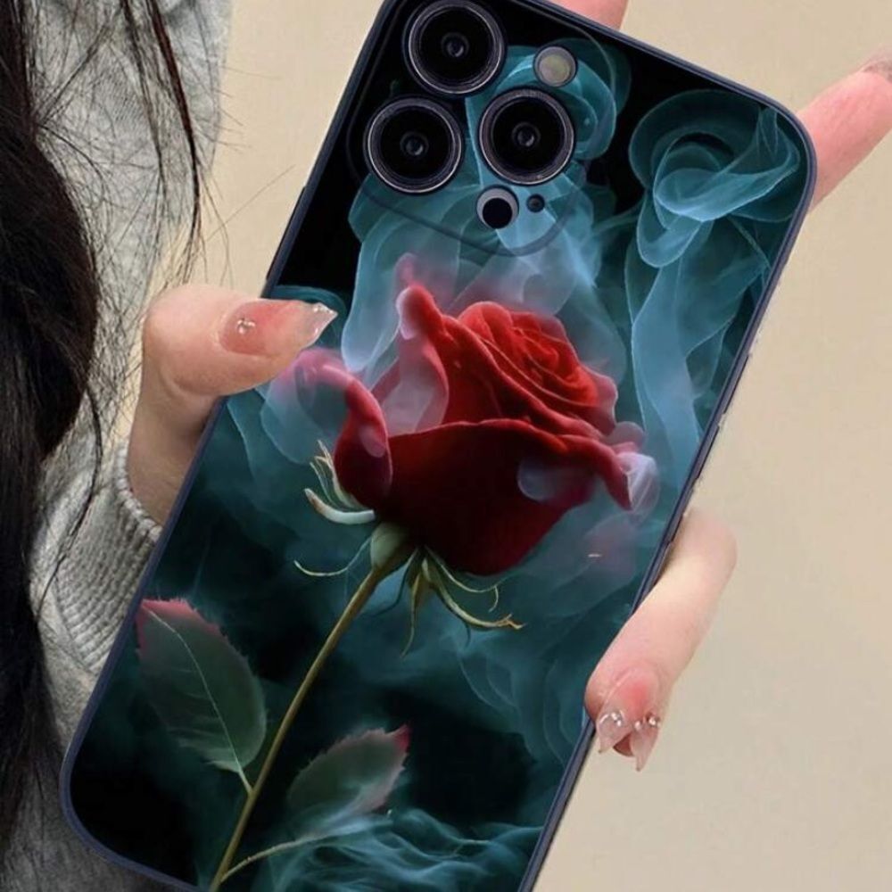3for$20 1pc Black Design Anti-Drop Colorful Painting Rose Phone Case 15 pro max